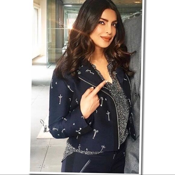 GREY Jason Wu Embroidered Face Crop Moto Jacket - Picture 2 of 12